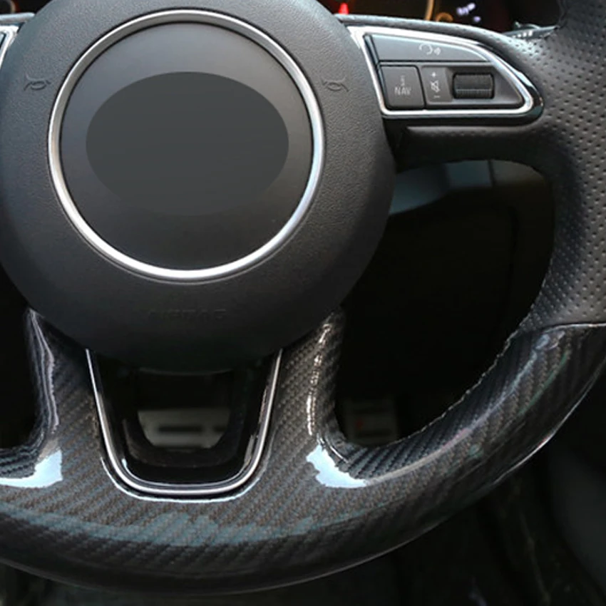

LQTENLEO Hand Sew Car Steering Wheel Cover Black Carbon Fiber Leather For Audi Q3 2013-2018 Q5 2013-2017 Q7 2012-2015