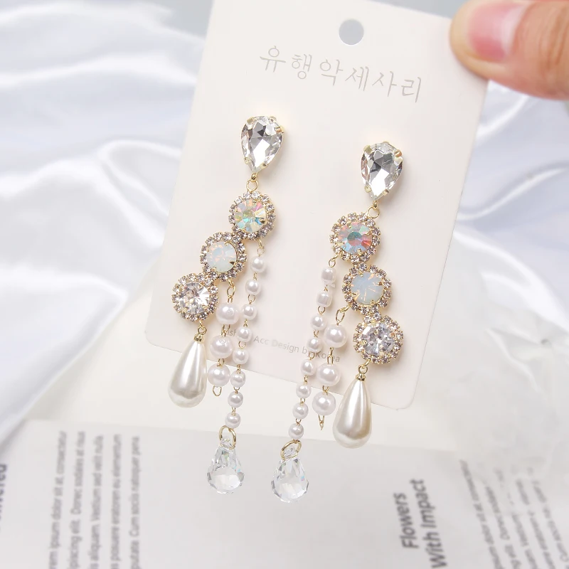 MWSONYA New Korean Trendy Water Drop Crystal Long Dangle Earrings for Women Palace Silver Color Elegant Party Jewelry Gift | Украшения и