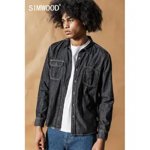 Мужская 2021 Simwood Jane, Весенняя джинсовая рубашка с асимметричным карманом и длинным рукавом, 190375