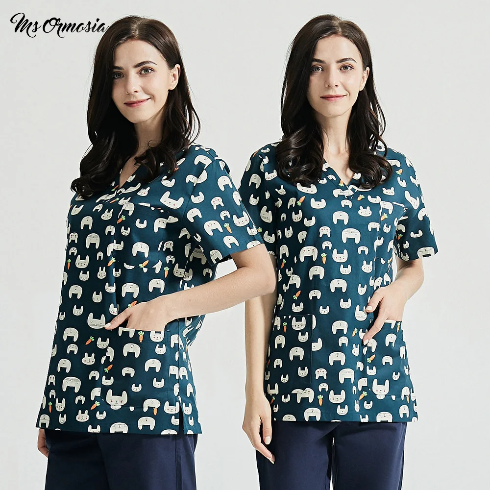 Услуги здравоохранения мультфильм печати скрабы Топ хлопковое для спа Униформа