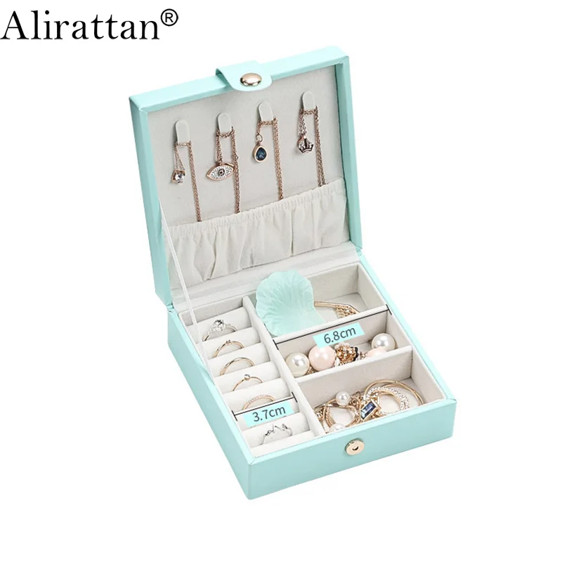 

Alirattan 2021 New Leather Jewelry Display Fashion Design Ring Box Gift Cosmetic Earring Necklace Bracelet Box INS XMS238