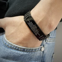 new style stainless steel black strap lettering man bracelet customize name bracelets for men custom jewelry gifts for men