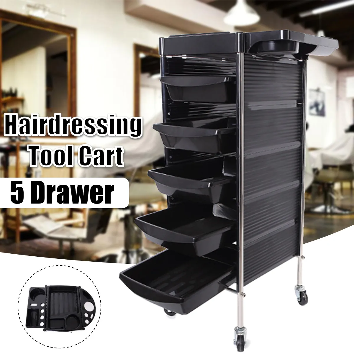 

Professional 5 Drawers Salon Hairdresser Trolley Barber Hairdressing Hair Rolling Beauty Storage Colouring Styling Tools