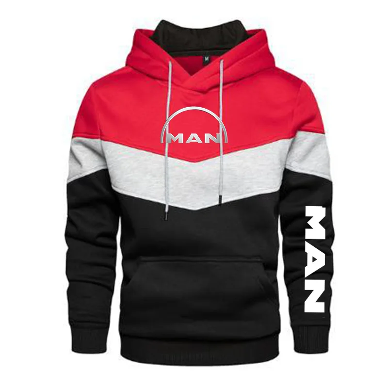 

2021 New Men's Man Logo Spring and Autumn Round Neck Casual Pullover Long Sleeve Patchwork Hoodie 5 Colors S-5XL
