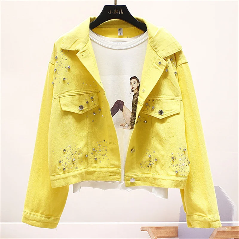 Женская джинсовая куртка осенняя Свободная Повседневная в тяжелой