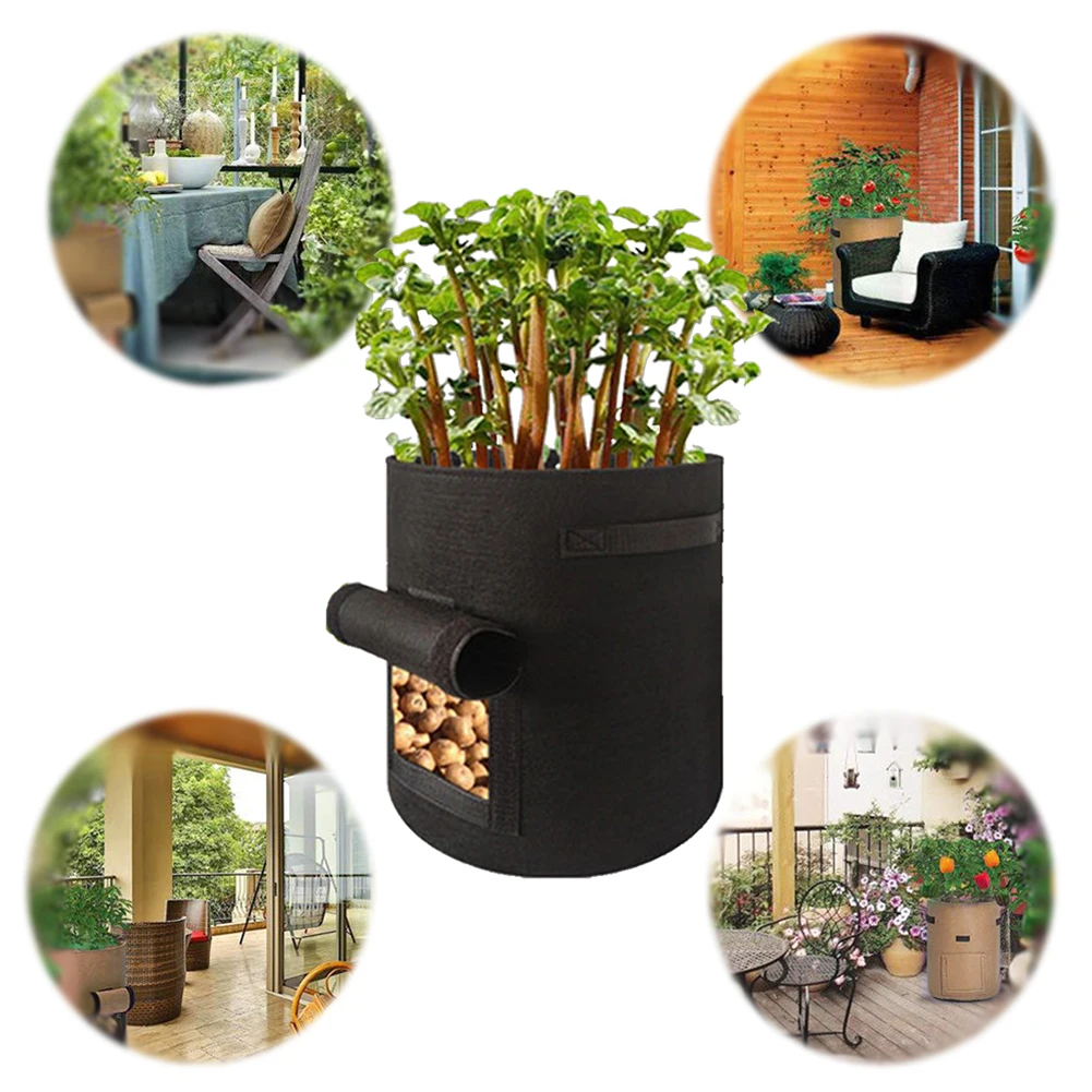 

7 Gallon Fabric Garden Potato Grow Container Bag Plant Seed Growing Bag Flower Pots Vegetable Planter Tool with Handle