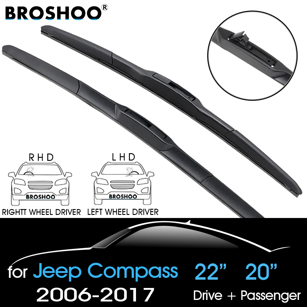 

BROSHOO LHD/RHD Car Front Windscreen Wipers Blade 22"+20" For Jeep Compass Year 2006-2017 Fit U Hook Arm Auto Accessories