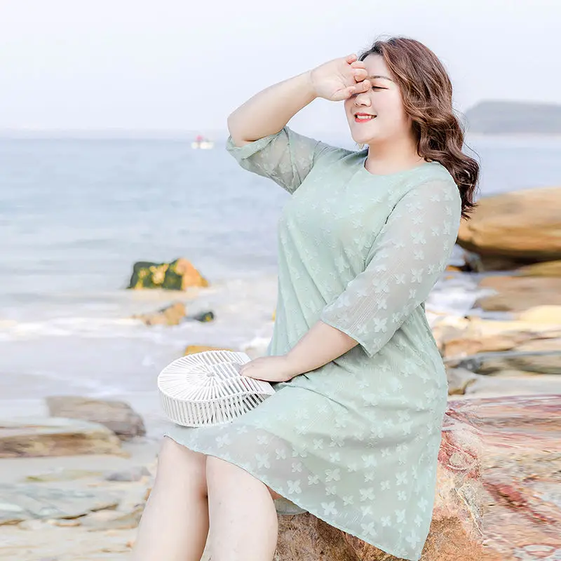 

COCOEPPS Elegant Lace Dress Large Size Women Summer Dress 2020 Black Green Knee-Length Casual Dress 6xl Plus Size Dresses