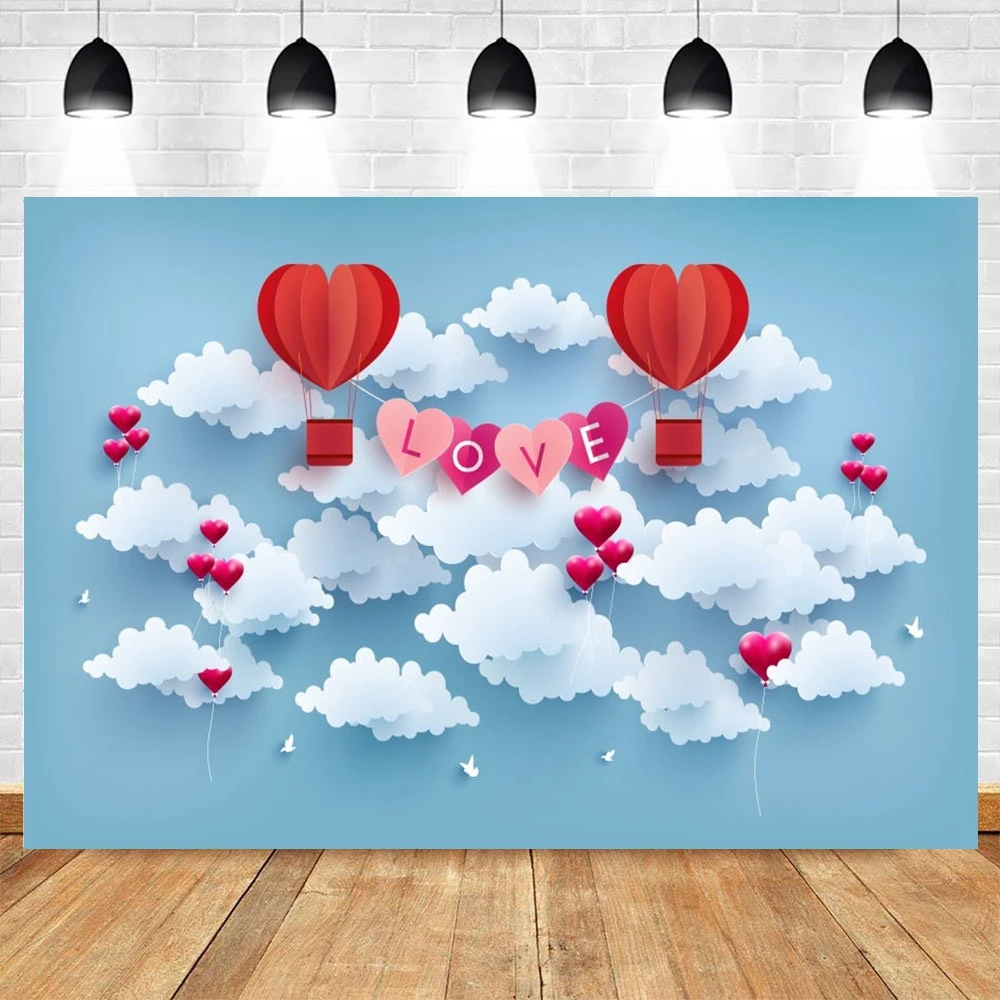 

Valentine's Day Wedding Photocall Hot Air Balloon Cloud Cartoon Backdrop Photography Backgrounds For Photo Studio Photocall Prop