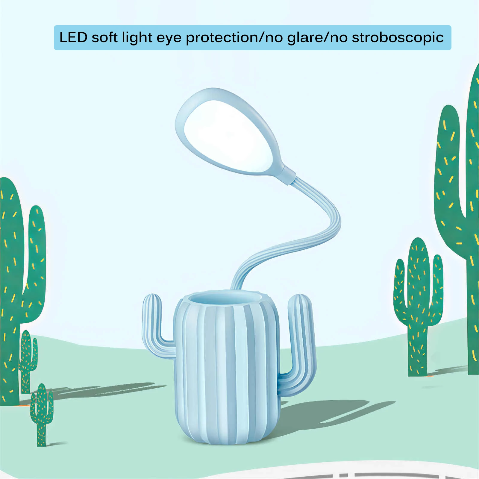 Multifunctional LED Cactus Lamp Folding USB Charging Table 3-Gear Night Light Study with Pen Storage Holder for Students | Освещение