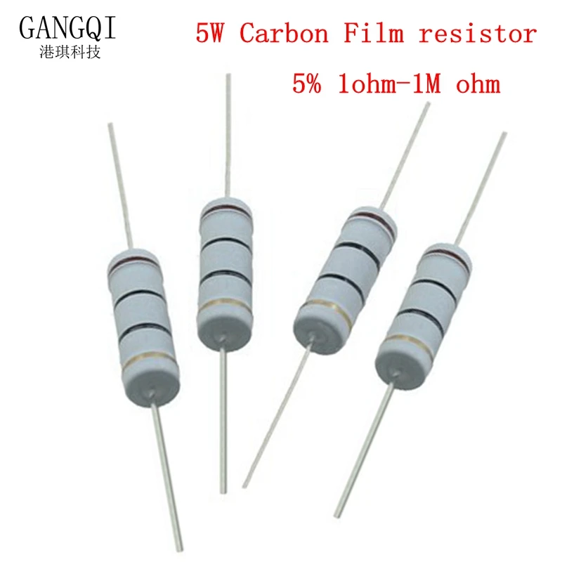 

10pcs 5W Carbon Film resistor 5% 1R ~ 1M 2.2R 10R 22R 47R 51R 100R 150R 470R 1K 4.7K 10K 47K 1 2.2 10 22 47 51 100 150 470 Ohm