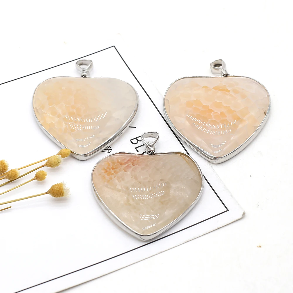 

Fine Natural Stone Pendant Heart Yellow Dragon Pattern Agate Charms For Jewelry DIY Necklace Bracelet Earring Accessories Making
