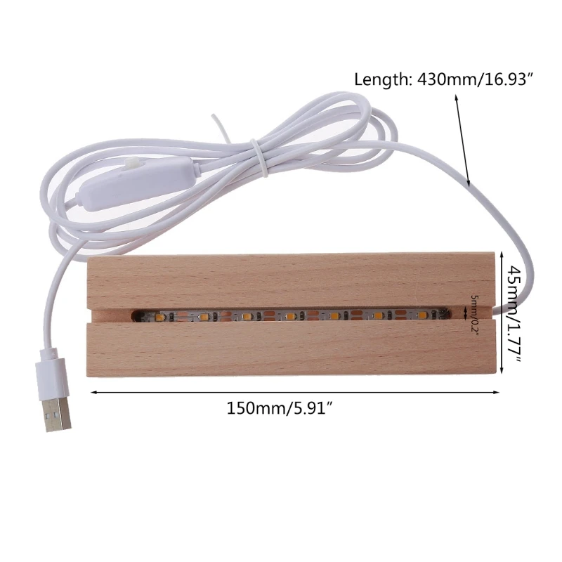 

918F Resin Art Rectangle LED Lights Display Base Crystal Wooden Lighted Base Stand