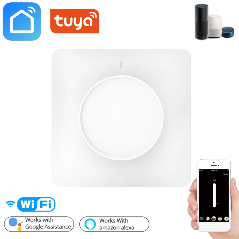 

EU Tuya Smart Wifi Dimmer Light Switch, Smart Home Wall Rotary Switch 100-240V, Work with Alexa Google Home Smart Life App