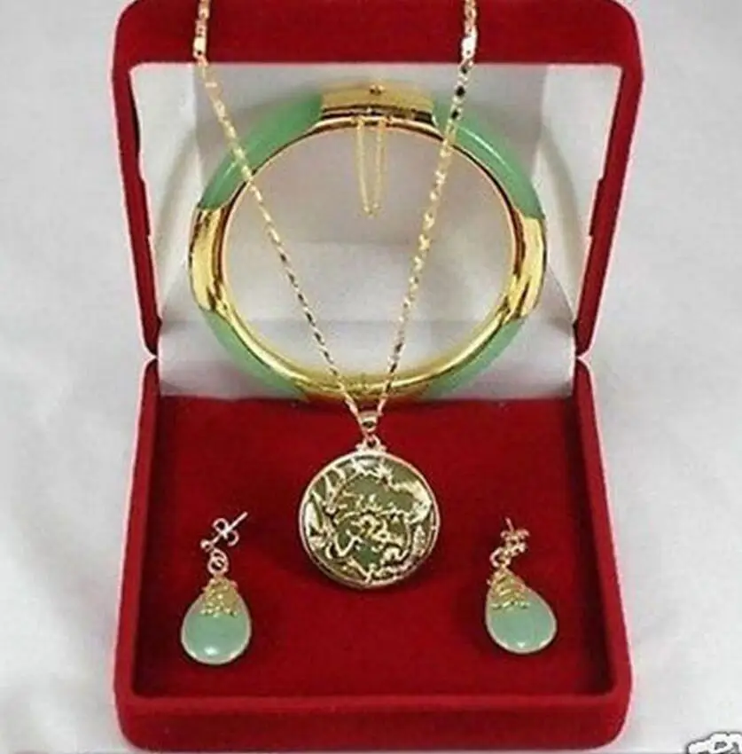

Free Shipping New Jewelry green necklace pendants earrings bracelets Set 5.23