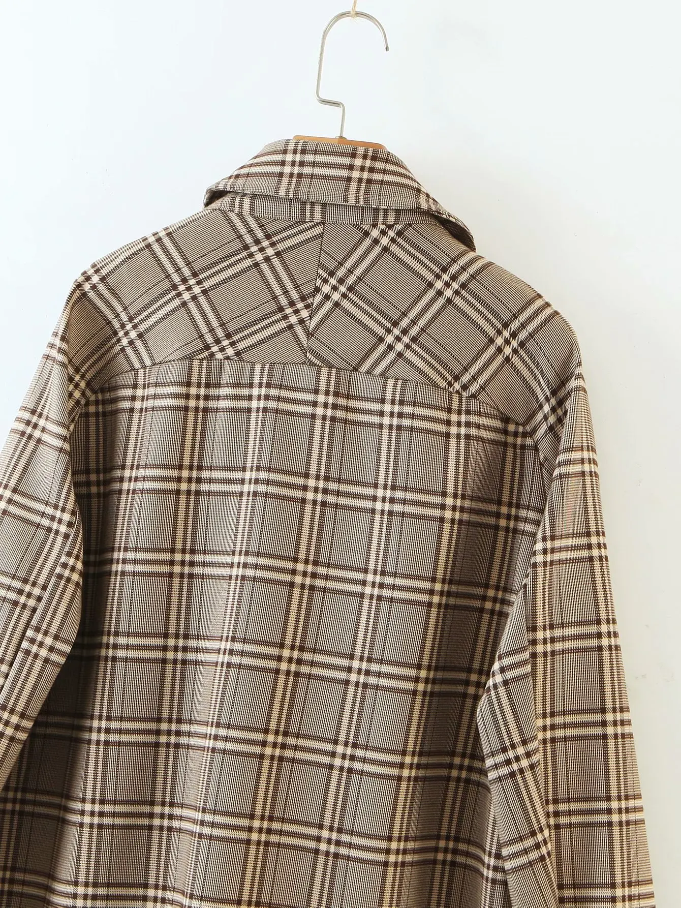 

High-quality Spring and Autumn Women's Double-breasted Checkered Loose Coat Trench Type Packets