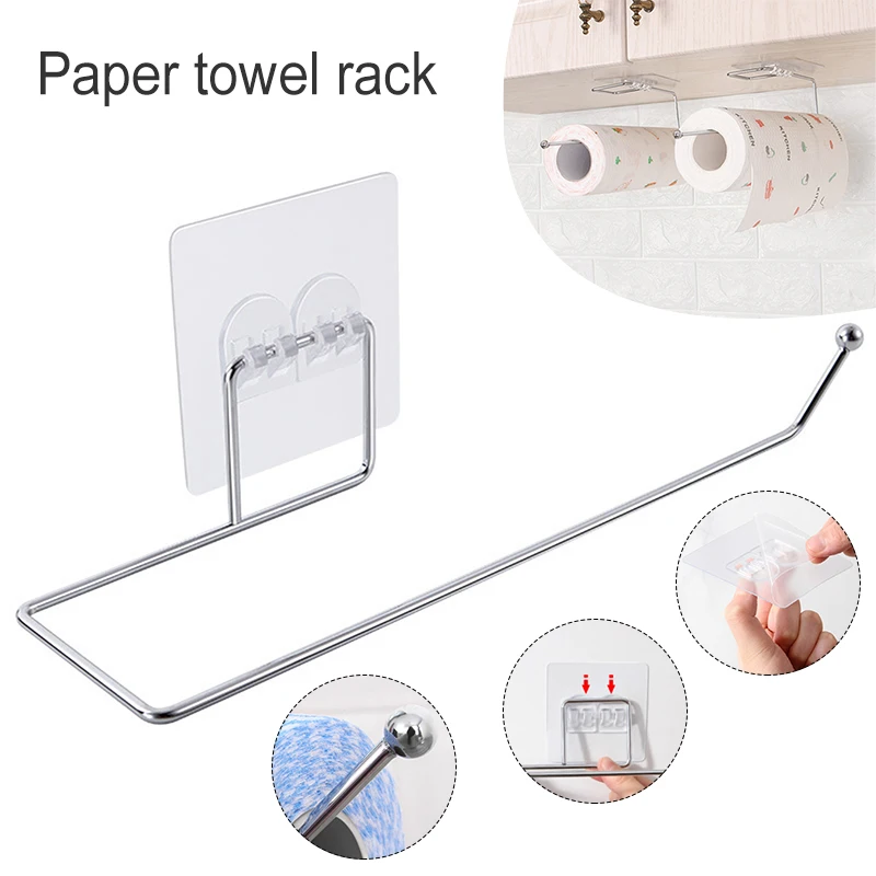 

1pc Punch-Free Roll Paper Holder Tissue Storage Rack Plastic Paper Roll Holder Wall Mounted Adjustable Towel Hanger for Kitchen