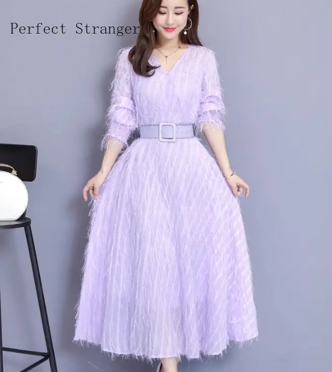 Женское шифоновое платье с поясом Элегантное Длинное Платье V-образным вырезом и