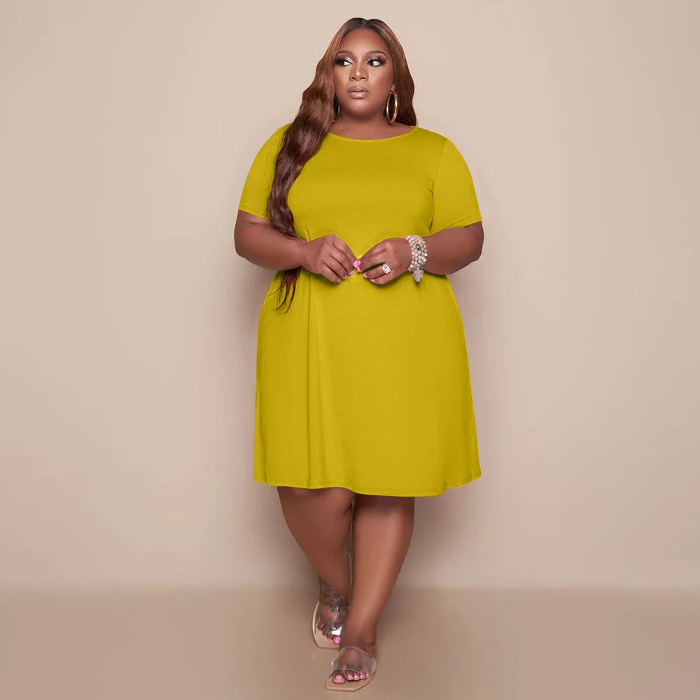 

Платье ChocoMisty-LadyPlus большого размера, однотонное платье средней длины с круглым вырезом, TC079