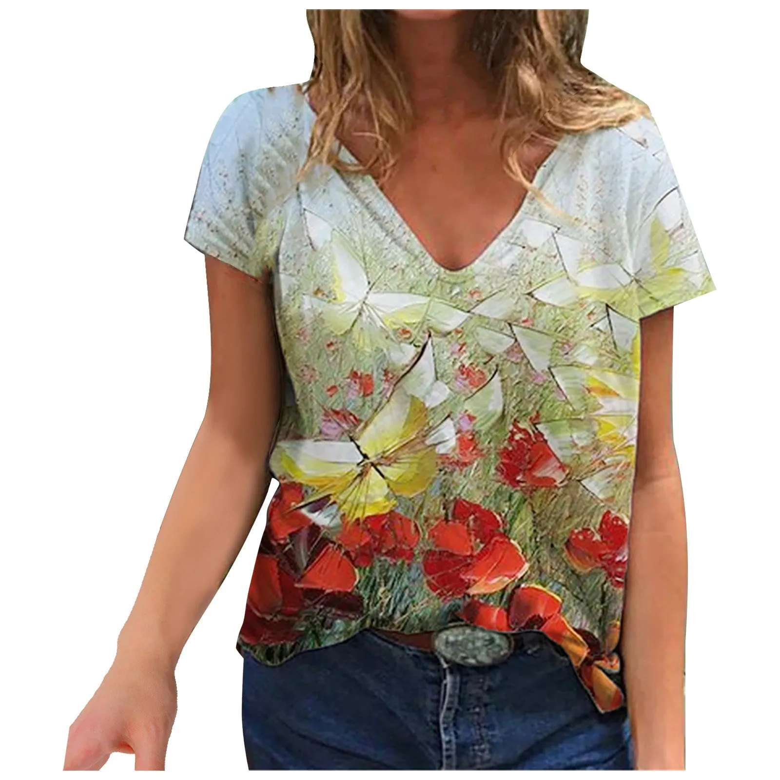 Размера плюс Топы с v образной горловиной и багровым принтом Блузки для женщин 2021