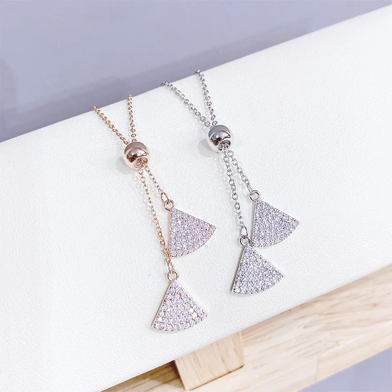 

Fan Shaped Design Pendant Gold Copper Chain Ginkgo Leaf Zircon Brand Necklace Fashion Jewelry Best Gift For Friend