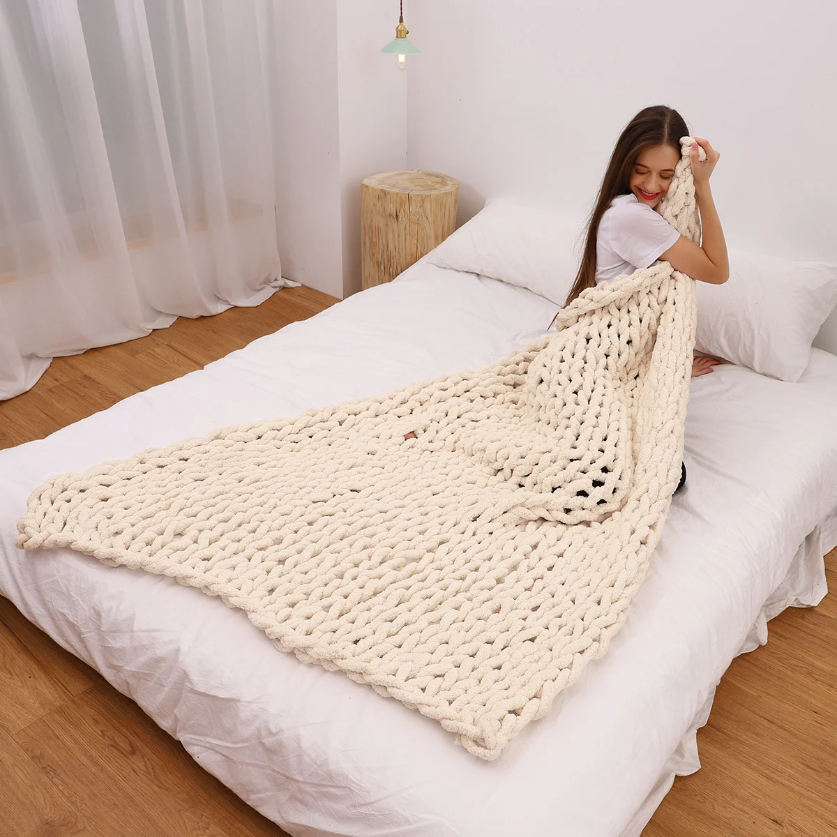 100x150 см Мода ручной вязки из шерсти вязаный плед толстой пряжи шерсть мериноса