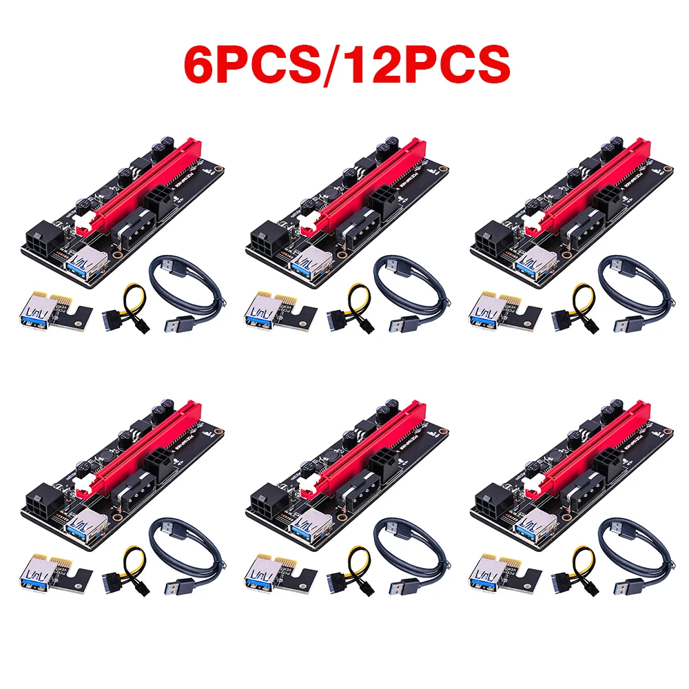 

MAYITR 6/12pcs Durable Gold-plated PCI-E Graphics Card Extension Adapter High Quality 1X to 16X GPU Riser Adapters