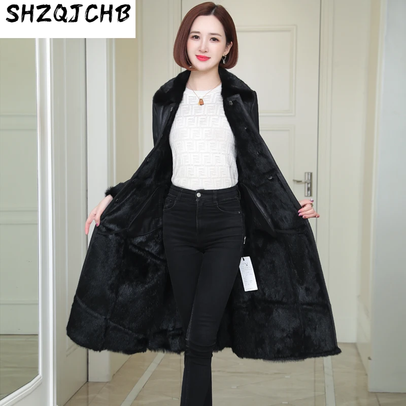 

SHZQ Модное Новое интегрированное пальто из кроличьего меха женское длинное тонкое меховое пальто из норки с воротником