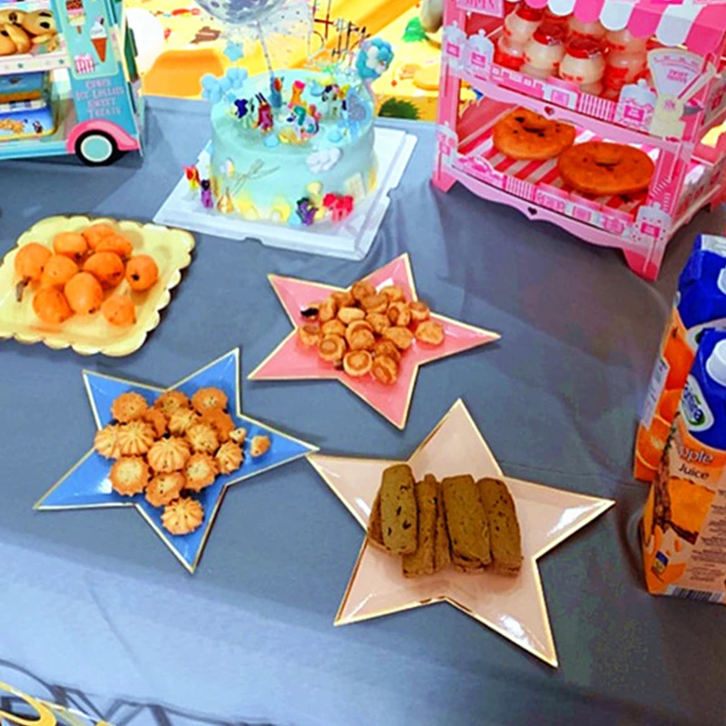 

Disposable Tableware Wedding Decoration 8pcs/1 Pack Solid Color Five-Pointed Star Paper Tray Birthday Party Decorations Kids
