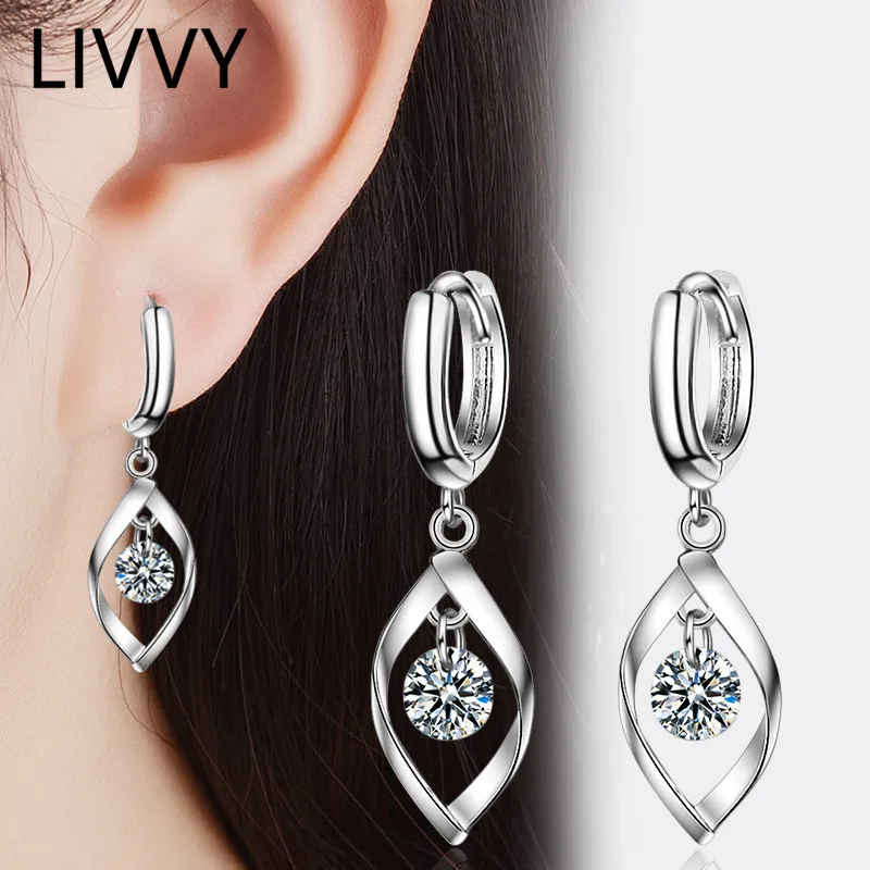 

LIVVY Silver Color Rotate Fashion Zircon Crystal Earrings Woman Korean Simple Sweet Temperament Jewelry Accessories