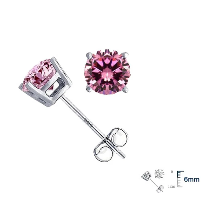 

Real Pure 925 Sterling Silver High Quality Earrings Jewelry Women Accessories Cubic Zircon 4 Claws Stud Earrings 8 Colors