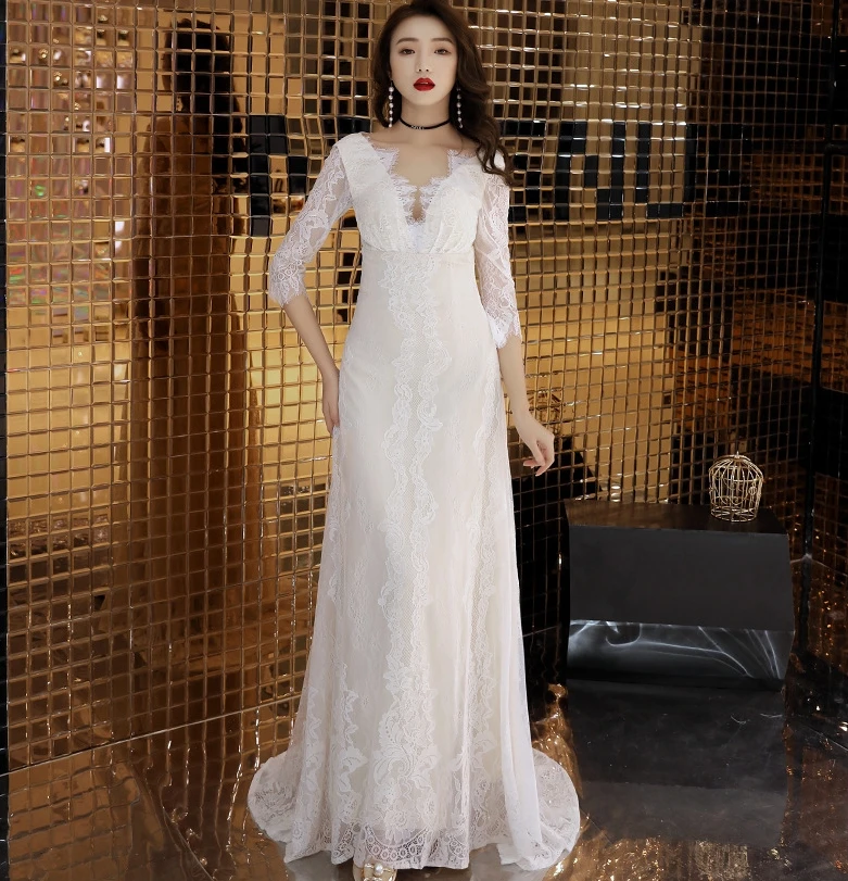 

Элегантное Длинное Свадебное платье русалки 2020 кружевное свадебное платье с коротким рукавом и открытой спиной для невесты vestido de noiva Boho Style