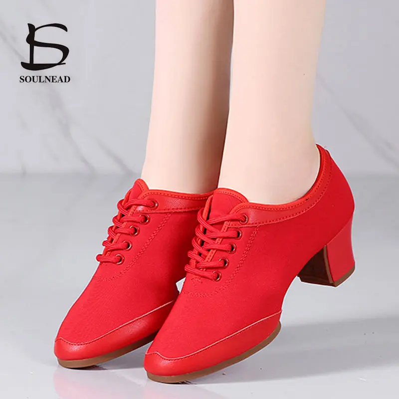 

Женские туфли для латиноамериканских танцев, обувь для сальсы и джаза, женская обувь из красной ткани для бальных танцев, женские кроссовки ...