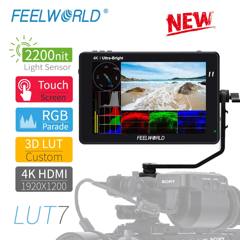 FEELWORLD LUT7 7 дюймовый 3D LUT 2200 нит цифровой зеркальной камеры с сенсорным экраном