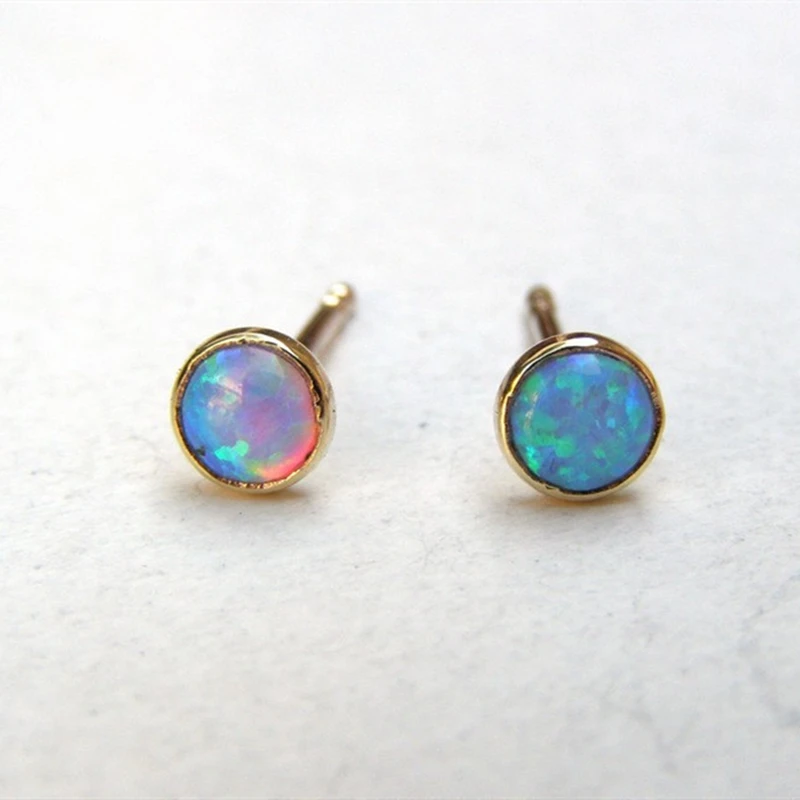 

Classic 4mm Tiny Blue Round Opal Stud Earrings Simple Gold Earring Dainty Women Jewelry Anniversary Gift