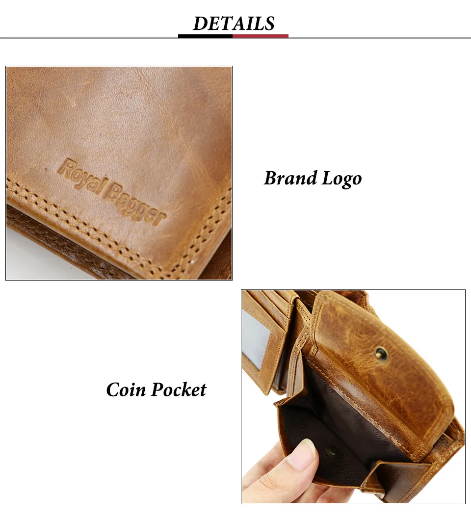 

Royal Bagger Short Wallet Men RFID Blocking Crazy Horse Leather Retro Wallets Man Genuine Cowhide Purse Card Holder Business