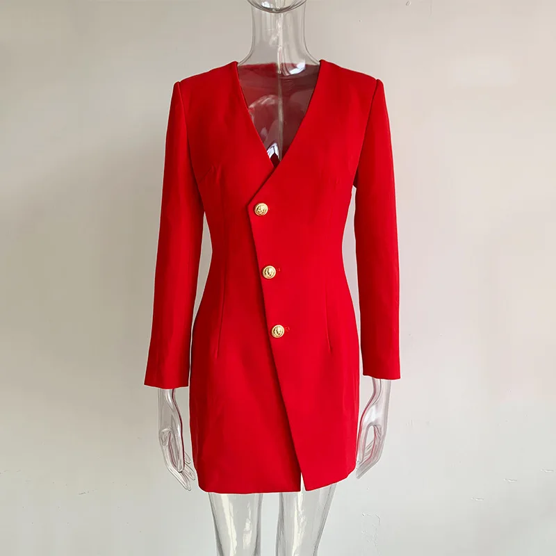 

Осеннее женское весеннее сексуальное вечернее платье с V-образным вырезом высококачественное мини-платье на пуговицах с длинным рукавом C244