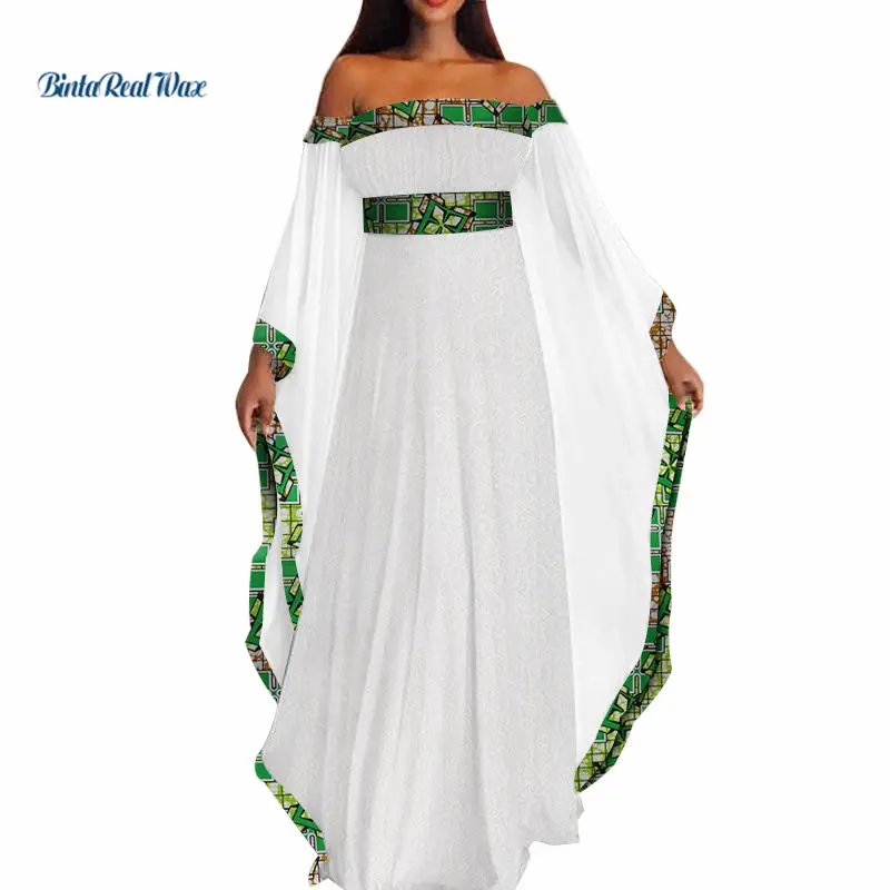Базен белое кружевное длинное платье для женщин в африканском стиле Вечерние