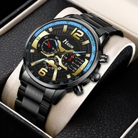 hikun fashion watch for men calendar clock luxury business men steel belt mens quartz wristwatch elite relogio masculino