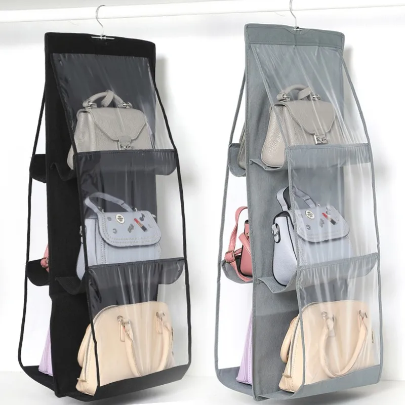 6 Pocket Hanging  Handbag Organizer Organizer OrganizeforSundryWardrobe Closet Transparent Bag Door Storage Bag Door Wall Clear