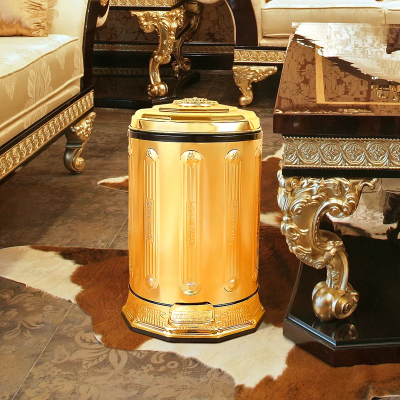 Золотистый роскошный Европейский Золотой мусорный бак для дома роскошная