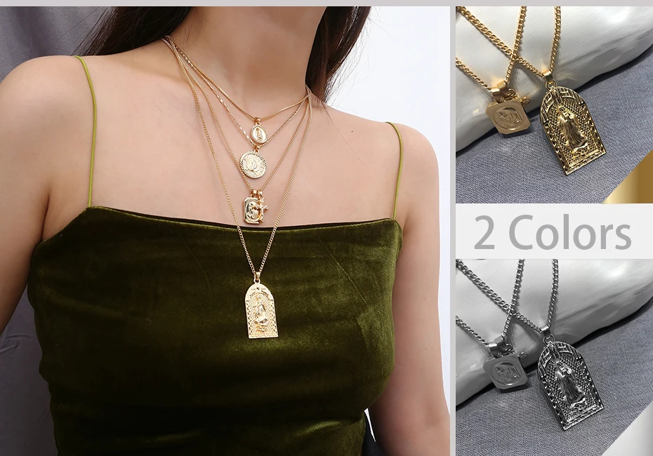 SHIXIN Boho, 4 шт., разделяемая длинная многослойная цепочка, колье, ожерелье для женщин, крест, Бог, Дева Мэри, модное ювелирное изделие для женщин