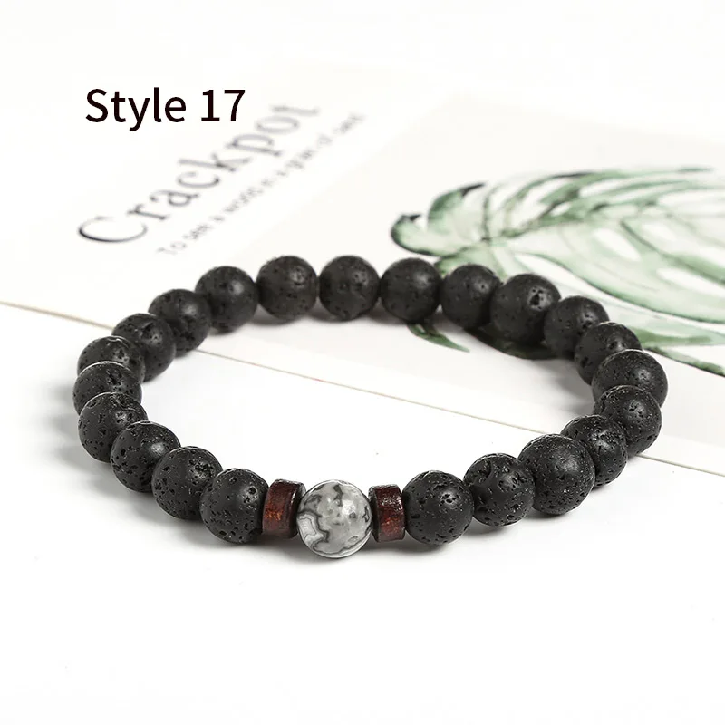 Style 17 JD мужской браслет, натуральный Императорский камень, бусина, тибетский Будда, браслет, чакра, лавовый камень, диффузный браслет, мужские ювелирные изделия, подарок - Окраска металла: Style 17