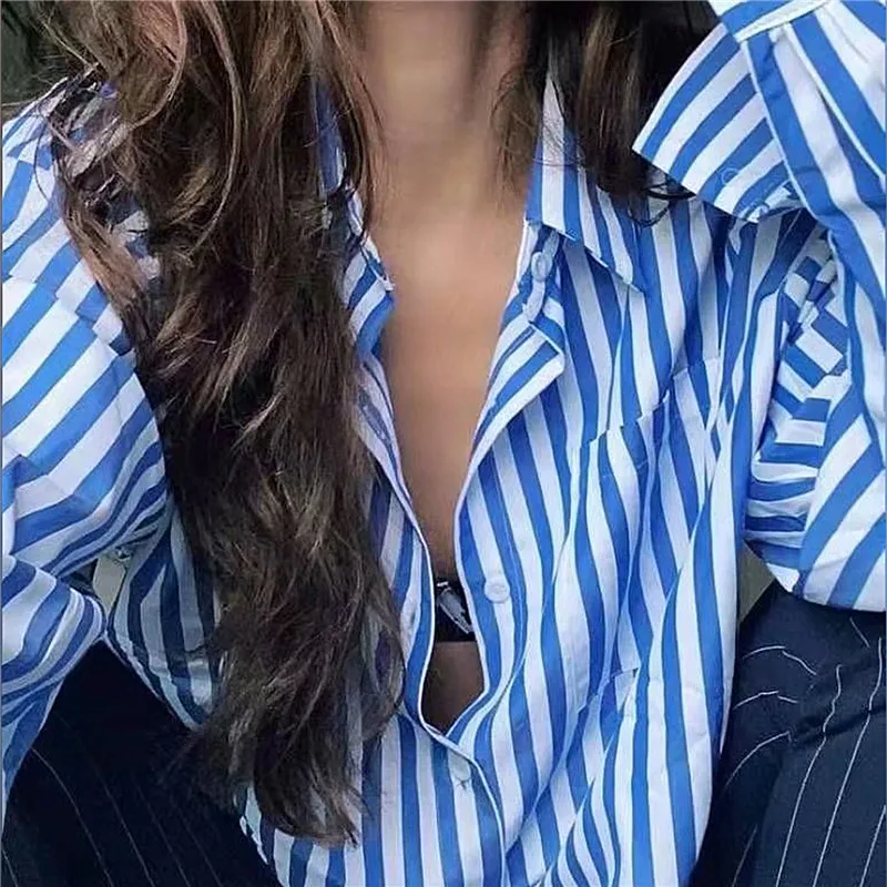 Блузка женская оверсайз в стиле бойфренда рубашка с длинным рукавом топ полоску