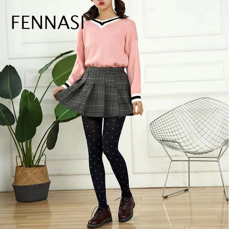 FENNASI Harajuku колготки в горошек с принтом черные нейлоновые женские высокой талией