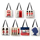 Модные дизайнерские сумки в Лондоне, роскошные женские льняные сумки-тоуты для девушек, складная пляжная сумка для книг с принтом телефона и автобуса B10094