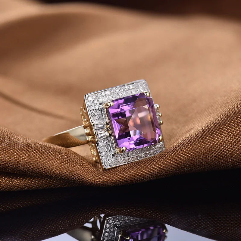 LOVERJEWELRY Принцесса Cut Твердые 14 К золото 6.10Ct Алмаз Фиолетовый аметист обручальные кольца для женщин Рождественский подарок ювелирные изделия