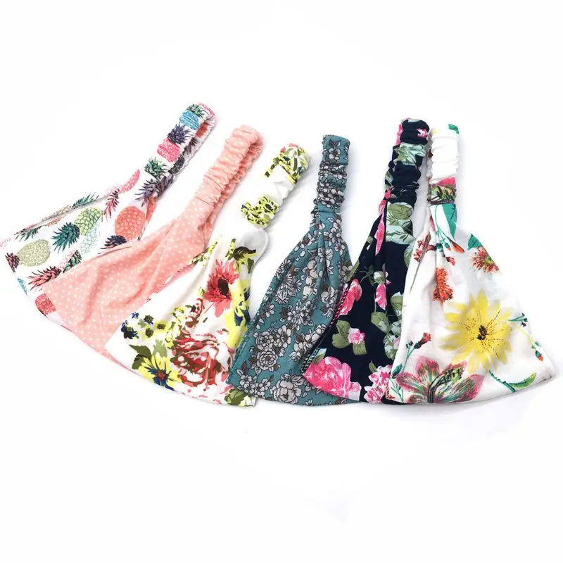 Женская богемная широкая хлопковая повязка на голову Тропический цветочный