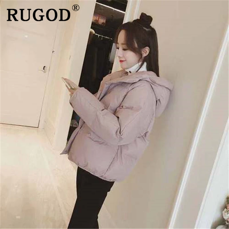 RUGOD/осень-зима, однотонное хлопковое Женское пальто в Корейском стиле, короткое, стильное, милое, студенческое, свободное, уличная,, плюс размер, стеганое пальто