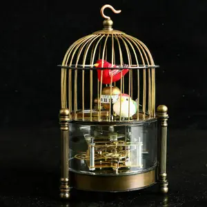 Exquisite Brass Mechanical clock -birdcage shape two bird